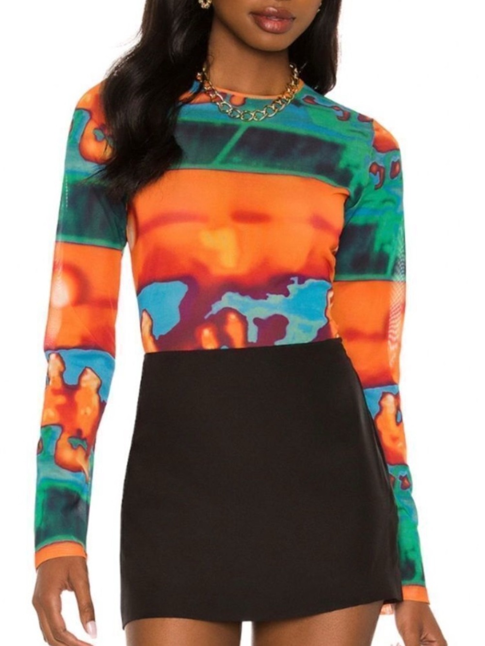Miaou Long Sleeve Mesh Tee in Thermal | Small